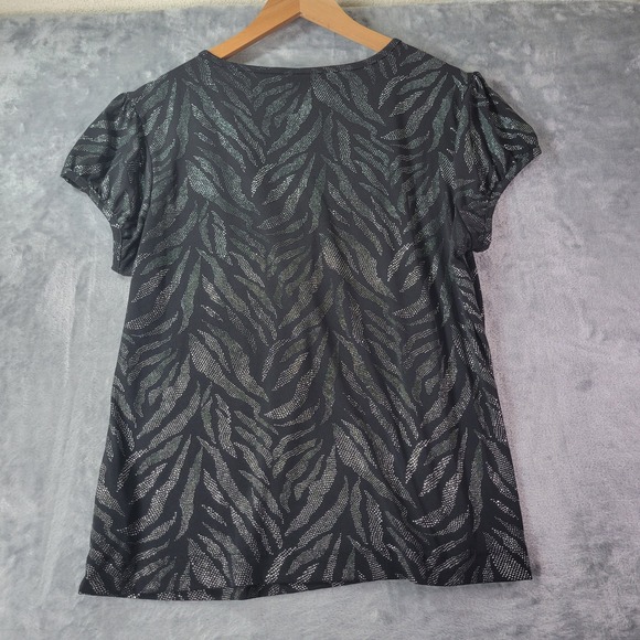 Worthington Womens Black Metallic Animal Print Stretch Evening Top XL V-Neck - Picture 6 of 9